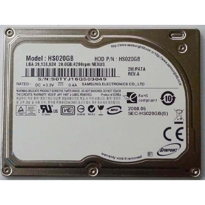 Твърд диск Samsung 1.8" 20GB ZIF за Dell Latitude D420 D430 Inspiron Mini 1210 HP 2510P 2710P Твърд диск Samsung 1.8" 20GB ZIF за Dell Latitude D420 D430 Inspiron Mini 1210 HP 2510P 2710P